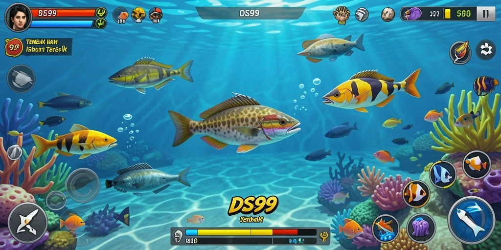 Tampilan gameplay seru dalam DS99 saat menembak ikan.