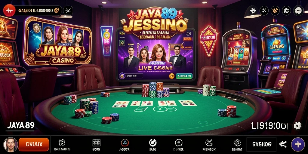 Screenshot gameplay JAYA89 yang menampilkan dealer langsung dan suasana permainan.