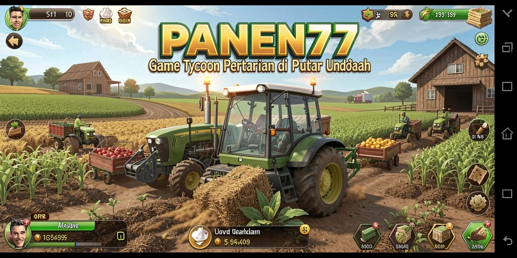 Screenshot gameplay PANEN77 menunjukkan pertanian yang sedang dikelola.