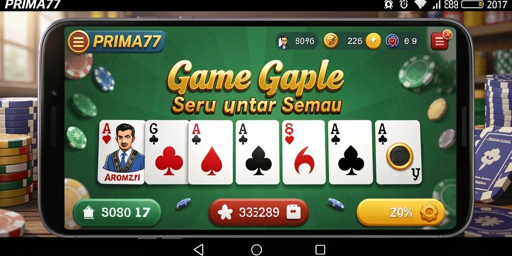 Tampilan utama gameplay Gaple di PRIMA77 dengan interaksi pemain.